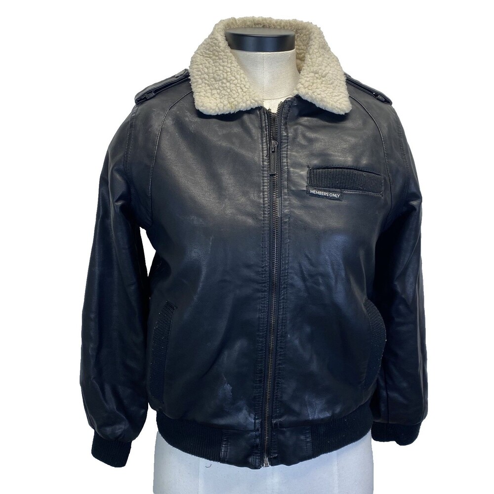 Members Only Youth 10/12 Biker Soft Faux Leather Jacket Bomber Sherpa Lined